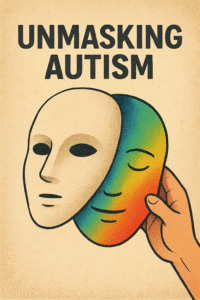 Abstract artwork of unmasking autism, symbolizing authenticity in autism books and a father’s journey raising his autistic son.